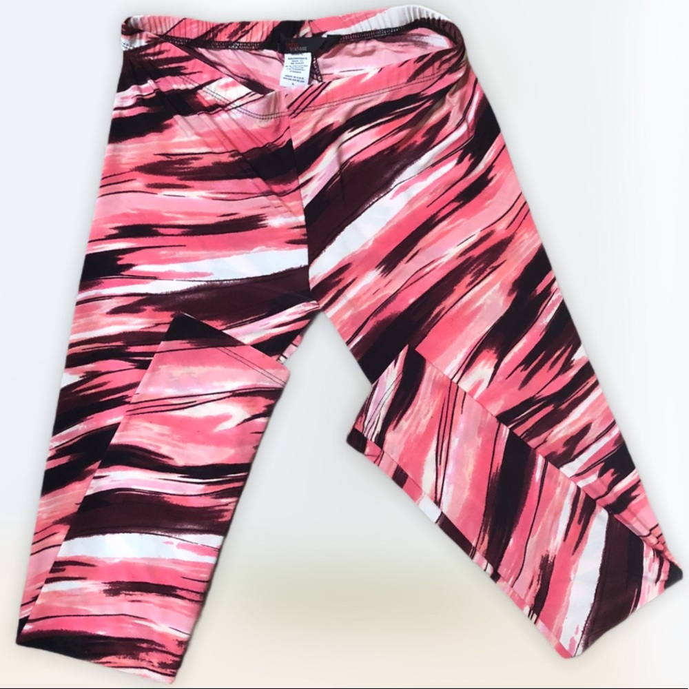 Abstract Lines Pink & Black Leggings - Picture 1 of 3